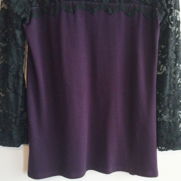 Karen Kane Vintage Black & Purple Knit Sweater with Top Lace Detail - Picture 5 of 10